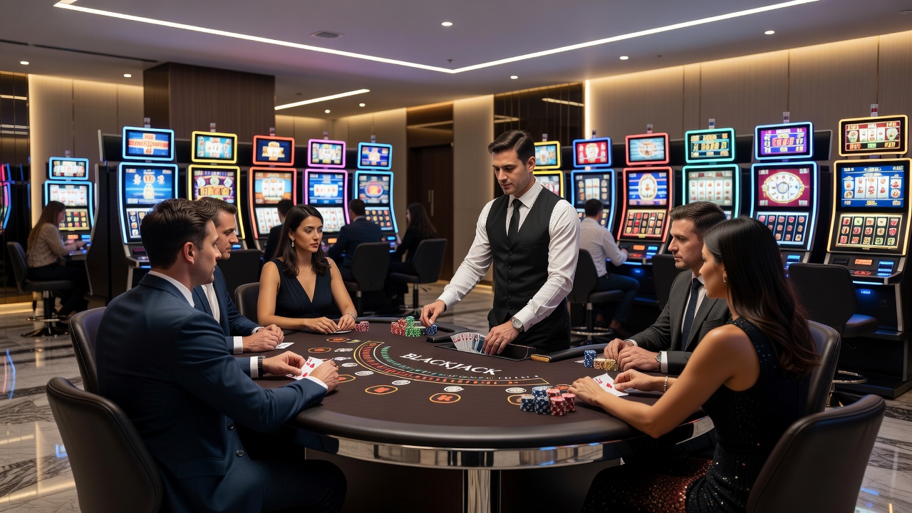 Moderne Slot-Maschinen mit bunten Grafiken und digitalen Walzen