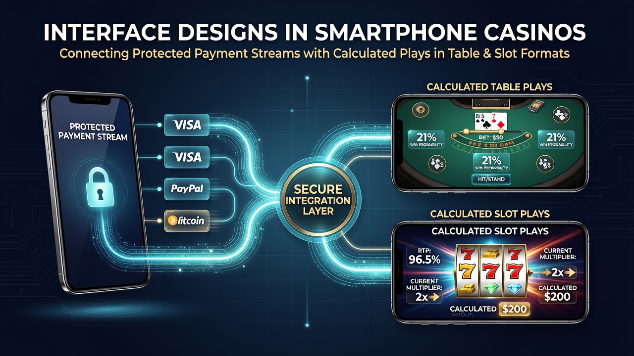 Smartphone Casino Interface Design mit Zahlungs- und Spielintegration