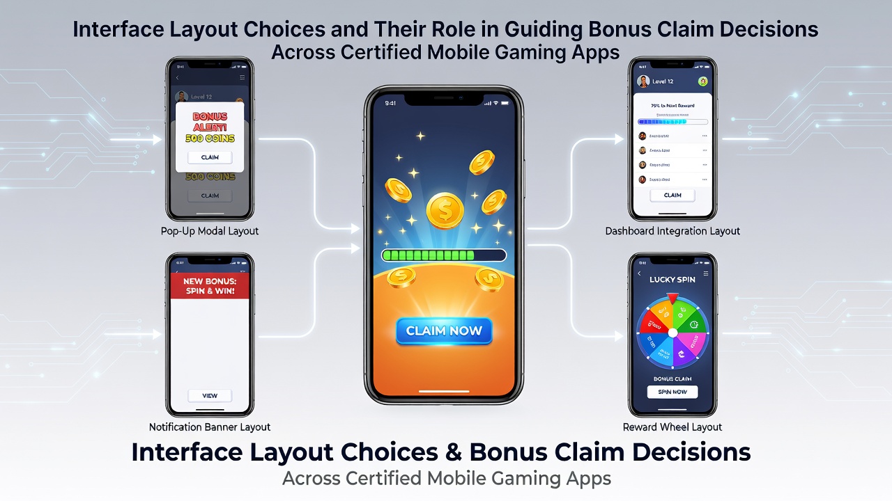 Übersicht über Benutzeroberflächen-Elemente in mobilen Casino-Apps mit Fokus auf Bonus-Buttons und Layout-Strukturen
