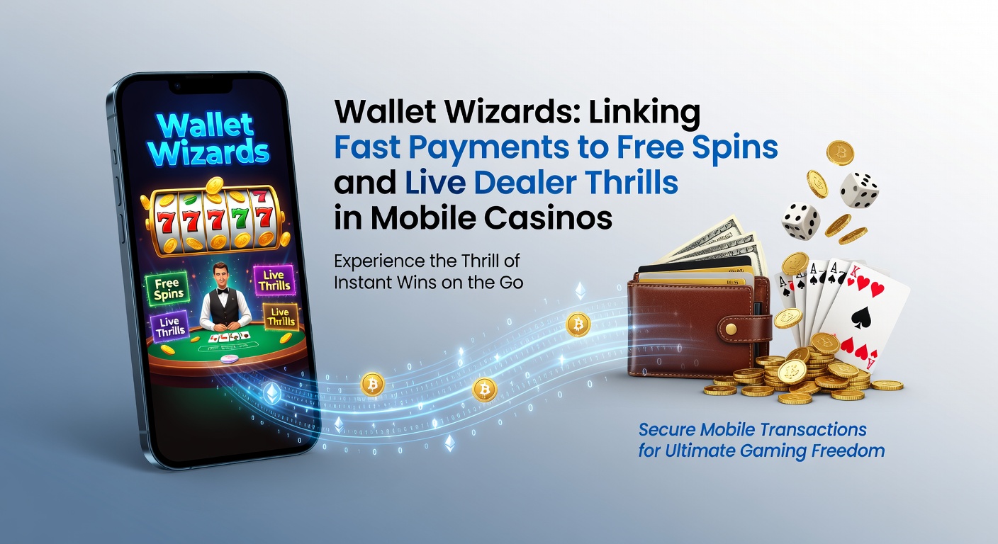Smartphone mit Wallet-App, die schnelle Casino-Zahlungen mit Free-Spins-Symbolen und Live-Dealer-Tischen verbindet