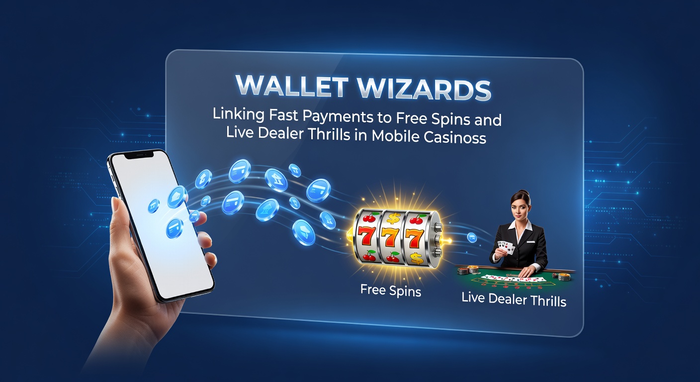 Live-Dealer-Tisch auf Smartphone-Bildschirm, umgeben von Wallet-Icons und drehenden Free-Spins-Rädern